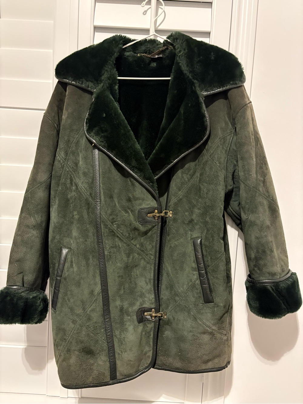 Gallery Genuine Leather Vintage Dark Forest Green Shearling Coat - Women small